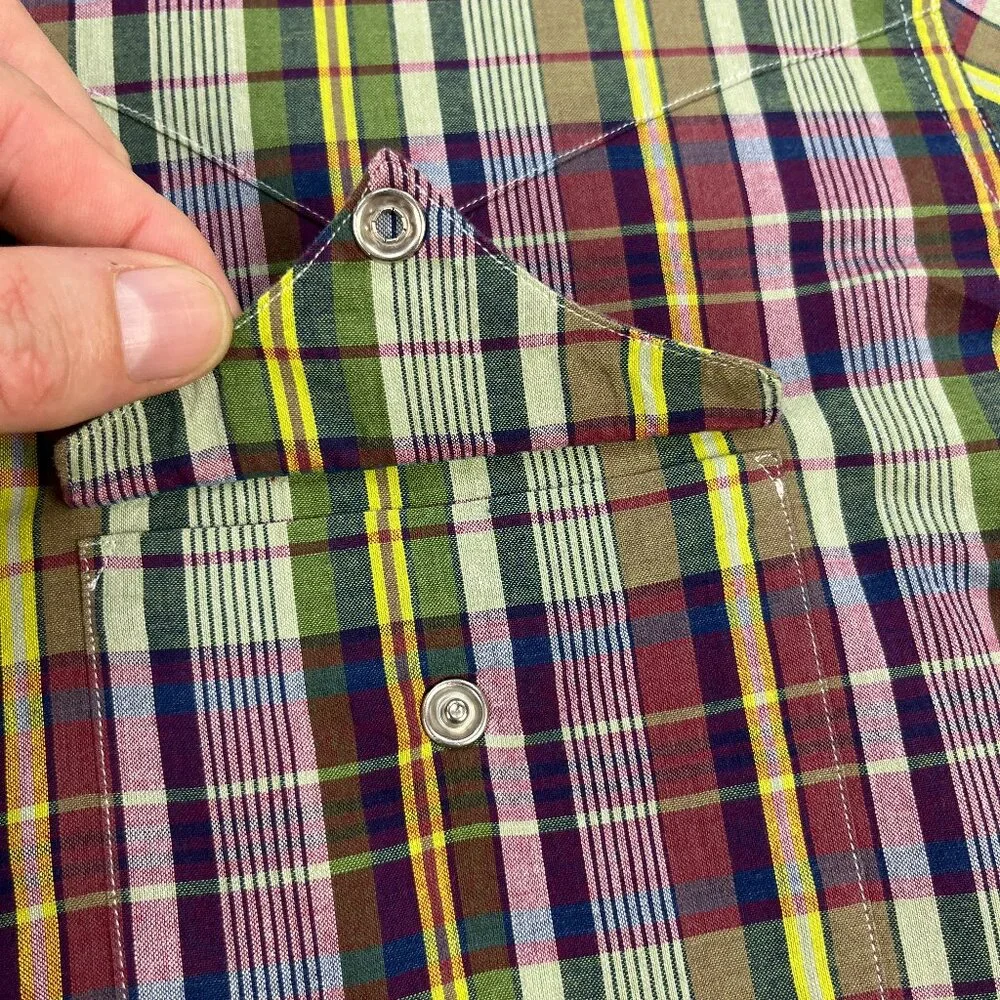 Vintage Polo Ralph Lauren RL Western Shirt Mens XXL Plaid Metal Snap Long Sleeve